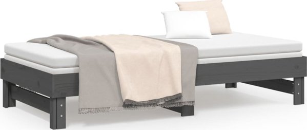vidaXL Αναδιπλούμενο κρεβάτι, γκρι, 2x(90x190) εκ., μασίφ πεύκο