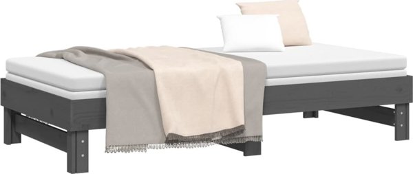 vidaXL Αναδιπλούμενο κρεβάτι, γκρι, 2x(90x190) εκ., μασίφ πεύκο
