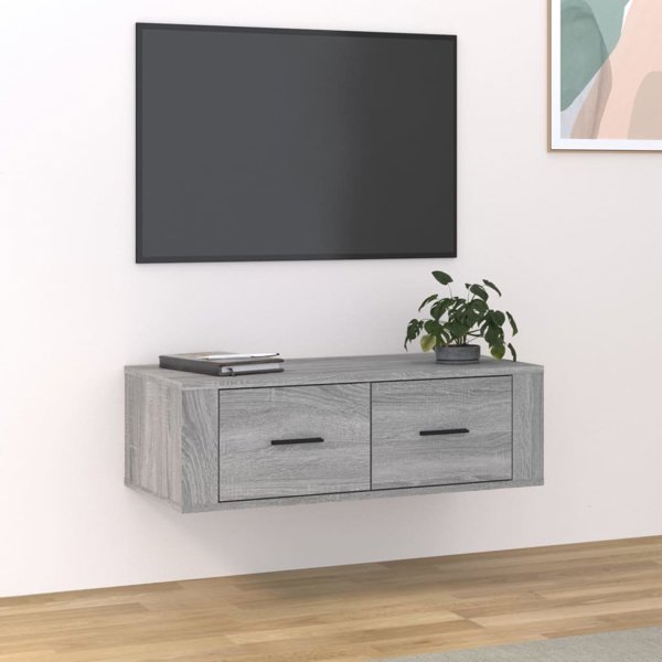 vidaXL Κρεμαστή Ντουλάπα για TV, γκρι δρύς sonoma, 80x36x25 cm