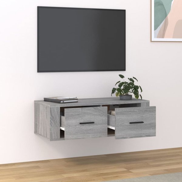vidaXL Κρεμαστή Ντουλάπα για TV, γκρι δρύς sonoma, 80x36x25 cm