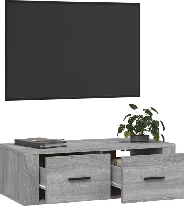vidaXL Κρεμαστή Ντουλάπα για TV, γκρι δρύς sonoma, 80x36x25 cm