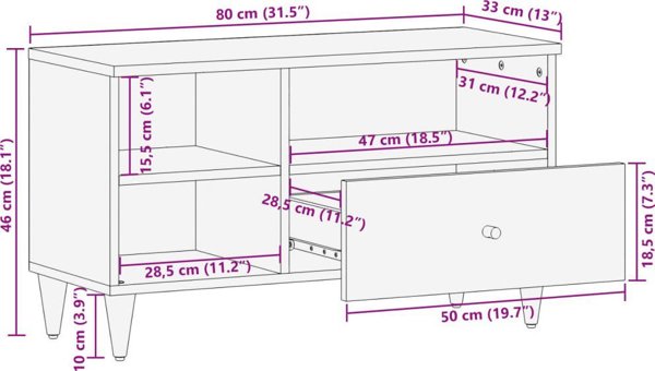 vidaXL Έπιπλο Τηλεόρασης από Μασίφ Ξύλο Μάνγκο, 80x33x46 εκ.