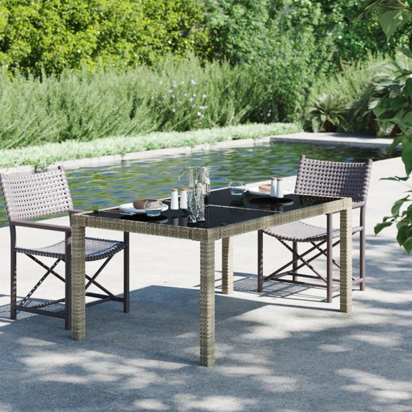 vidaXL Τραπέζι κήπου, 150x90x75 εκ, γυαλί και PE rattan, γκρι