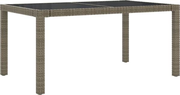 vidaXL Τραπέζι κήπου, 150x90x75 εκ, γυαλί και PE rattan, γκρι