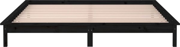 vidaXL Rama κρεβατιού με LED, μαύρη, 200x200 εκ., μασίφ ξύλο