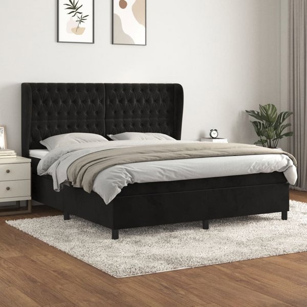 vidaXL Μαύρο Κρεβάτι Continental με Στρώμα, 180x200 cm, Βελούδινο