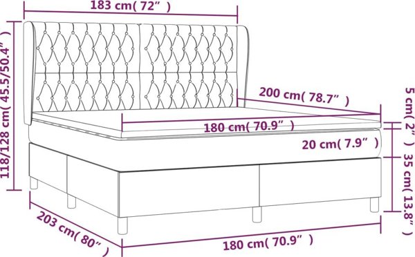 vidaXL Μαύρο Κρεβάτι Continental με Στρώμα, 180x200 cm, Βελούδινο