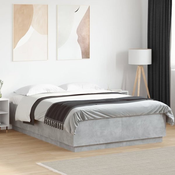 vidaXL Πλαίσιο κρεβατιού γκρι τσιμέντο 150x200 cm