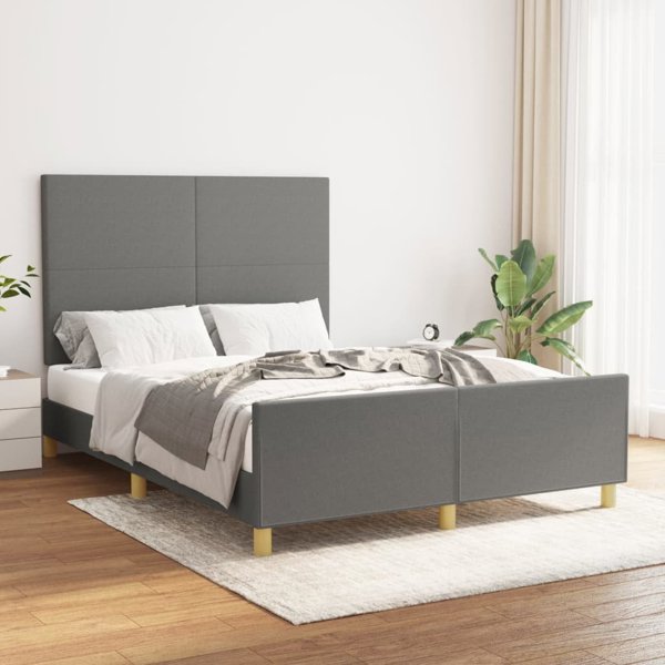 vidaXL Κρεβατοκάμαρα με κεφαλάρι, σκούρο γκρι, 140x200 εκ., επενδεδυμένη με ύφασμα