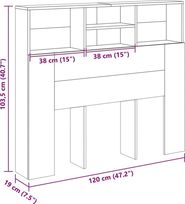 vidaXL Επένδυση κεφαλαριού με ράφια, artisian δρυς, 120x19x103,5 εκ.