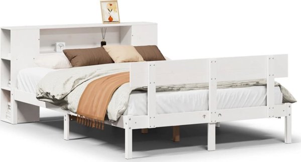 vidaXL Κρεβάτι με Ράφια χωρίς Στρώμα Λευκό 150x200 cm από Πευκο