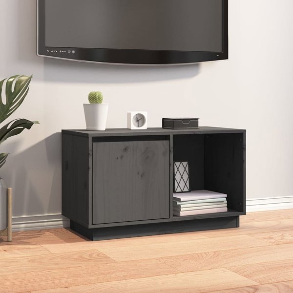 vidaXL vidaXL Szafka pod TV, szara, 74x35x44 cm, lite drewno sosnowe