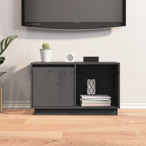 vidaXL vidaXL Szafka pod TV, szara, 74x35x44 cm, lite drewno sosnowe