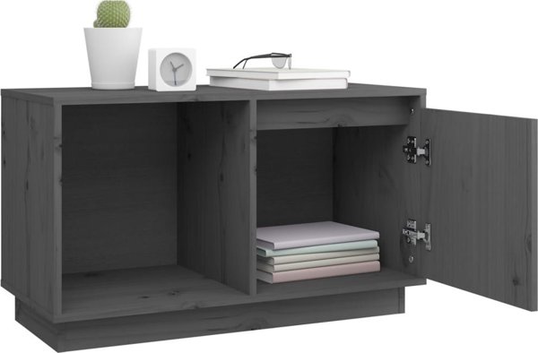 vidaXL vidaXL Szafka pod TV, szara, 74x35x44 cm, lite drewno sosnowe