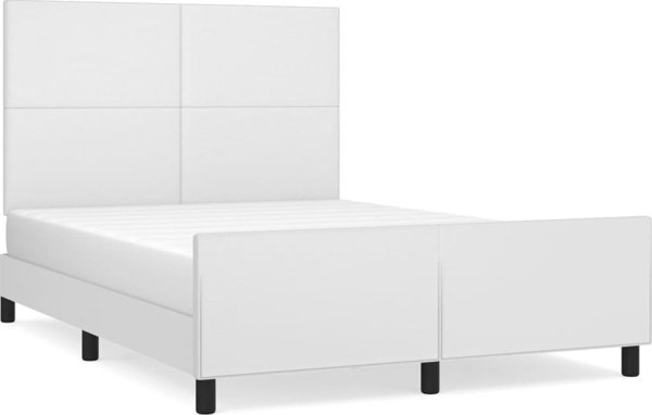 vidaXL Rama κρεβατιού με κεφαλάρι, λευκό, 140x190εκ, επενδεδυμένο με συνθετικό δέρμα