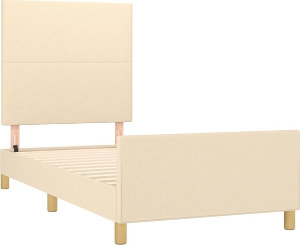 vidaXL Rama κρεβατιού με κεφαλάρι, κρεμ, 90x200 εκ., επενδεδυμένη με ύφασμα