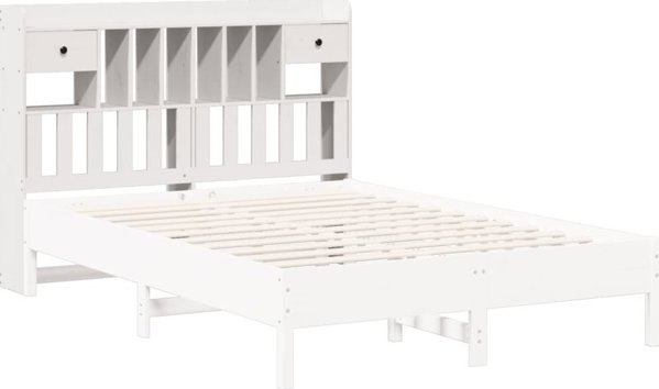 vidaXL Wezglowie do lozka, z polkami, biale, 140 cm, drewno sosnowe