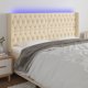 vidaXL Κεφαλάρι κρεβατιού με LED, εκρού, 203x16x118/128 cm, ύφασμα
