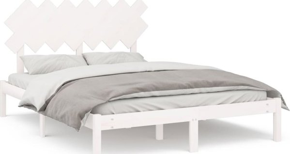 vidaXL Λευκός σκελετός κρεβατιού, 140x190 cm, μασίφ ξύλο