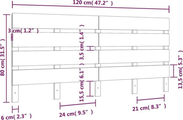 vidaXL Κεφαλάρι κρεβατιού, λευκό, 120x3x80 εκ., μασίφ πεύκο