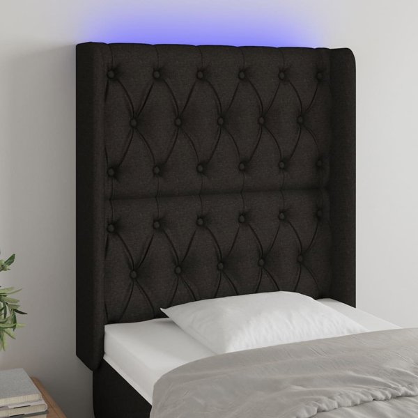 vidaXL Κεφαλάρι κρεβατιού με LED, μαύρο ύφασμα, 83x16x118/128 cm