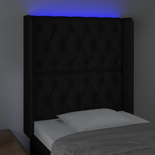 vidaXL Κεφαλάρι κρεβατιού με LED, μαύρο ύφασμα, 83x16x118/128 cm