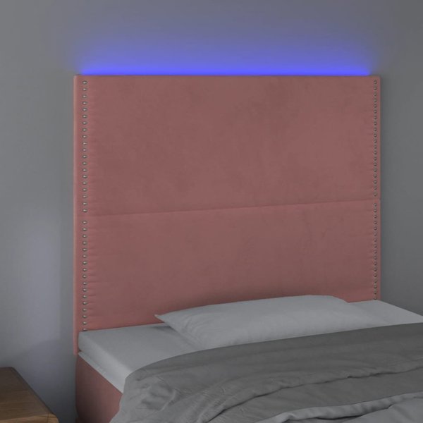 vidaXL Κεφαλάρι κρεβατιού με LED, ροζ, 90x5x118/128 cm, βελούδο