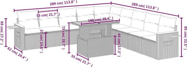 vidaXL Σετ επίπλων κήπου 11 τεμαχίων με μαξιλάρια, μπεζ, πολυρατάν