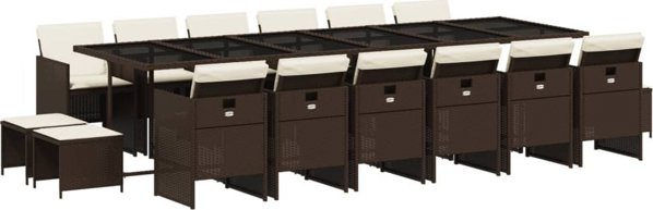 vidaXL Σετ κήπου 17 τμχ με μαξιλάρια, καφέ, PE ρατάν
