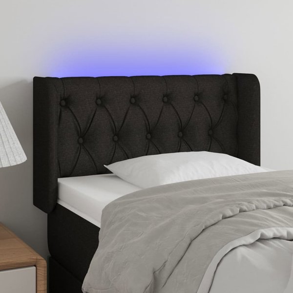 vidaXL προσκέφαλο κρεβατιού με LED, μαύρο, 83x16x78/88 εκ., ύφασμα
