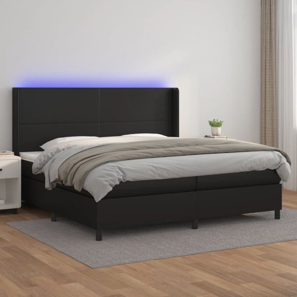 vidaXL Κρεβάτι κοντινεντάλ με στρώμα και LED, μαύρο συνθετικό δέρμα 200x200 εκ.
