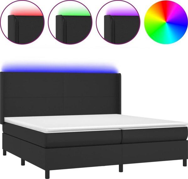 vidaXL Κρεβάτι κοντινεντάλ με στρώμα και LED, μαύρο συνθετικό δέρμα 200x200 εκ.