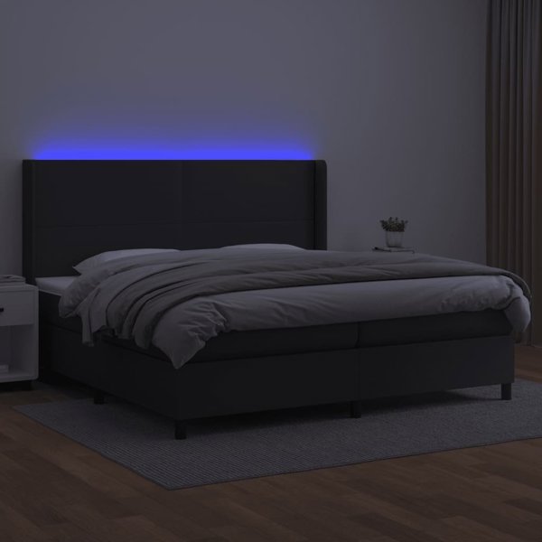 vidaXL Κρεβάτι κοντινεντάλ με στρώμα και LED, μαύρο συνθετικό δέρμα 200x200 εκ.