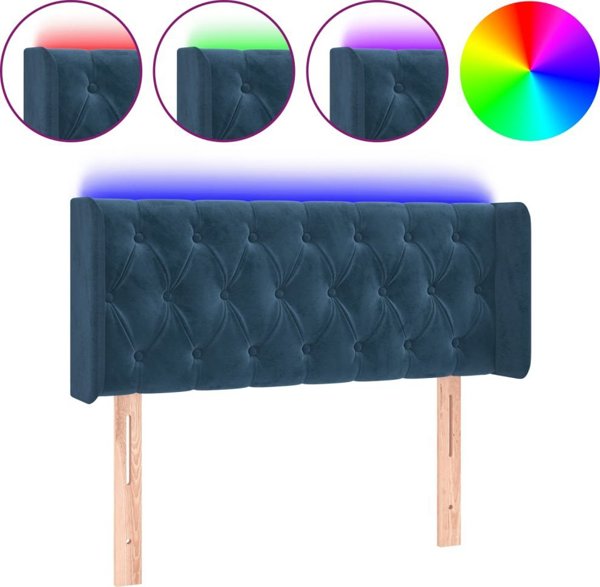 vidaXL Κεφαλάρι κρεβατιού με LED, σκούρο μπλε, 93x16x78/88 cm, βελούδο