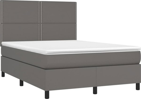 vidaXL Κρεβάτι κοντινενταλ με στρώμα και LED, γκρι οικοδέρμα 140x190 εκ