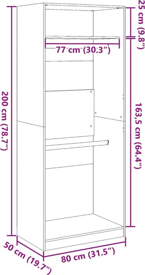 vidaXL Szafa, brazowy dab, 80x50x200 cm, material drewnopochodny