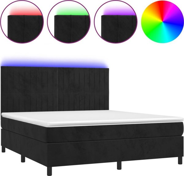 vidaXL Κρεβάτι Continental με στρώμα και LED, μαύρο βελούδο, 160x200 cm