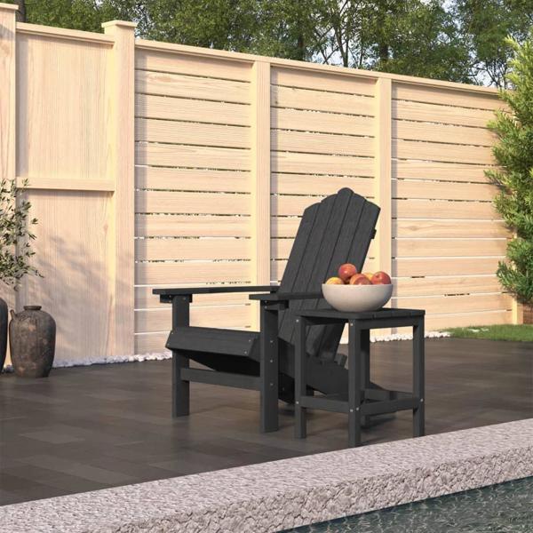vidaXL Κήπου καρέκλα Adirondack με τραπέζι, HDPE, ανθρακί χρώμα