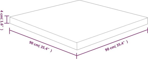 vidaXL Τετράγωνη επιφάνεια τραπεζιού, 90x90x4 cm, ακατέργαστο δρυς ξύλο