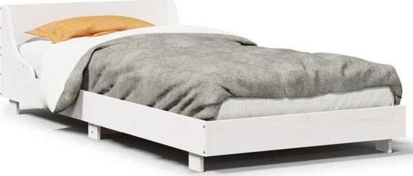 vidaXL Rama lozka bez materaca, biala, 75x190 cm, lite drewno sosnowe