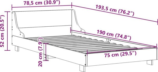 vidaXL Rama lozka bez materaca, biala, 75x190 cm, lite drewno sosnowe