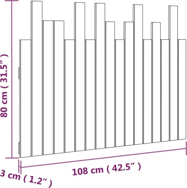 vidaXL Κεφαλάρι κρεβατιού, 108x3x80 εκ., μασίφ ξύλο πεύκου