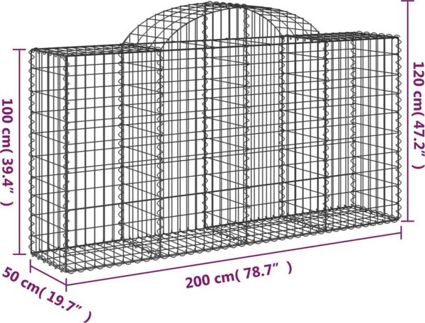 vidaXL Kosze gabionowe, 4 szt, 200x50x100/120 cm, galwanizowane zelazo