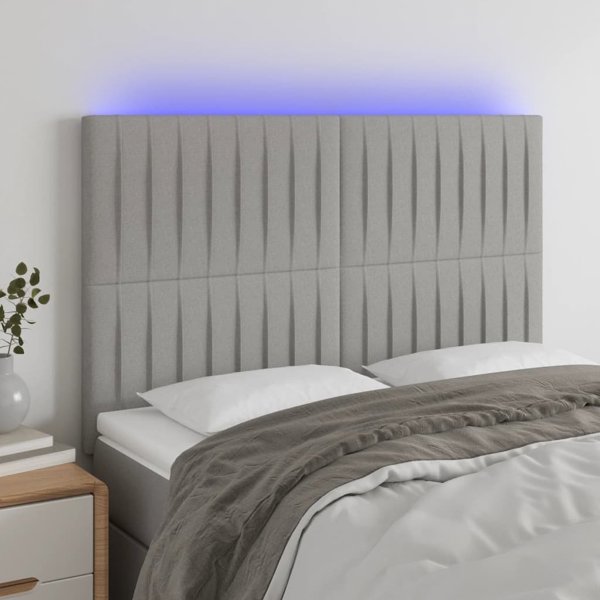 vidaXL Κεφαλάρι κρεβατιού με LED, ανοιχτό γκρι, 144x5x118/128 εκ., ύφασμα