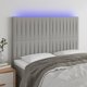 vidaXL Κεφαλάρι κρεβατιού με LED, ανοιχτό γκρι, 144x5x118/128 εκ., ύφασμα