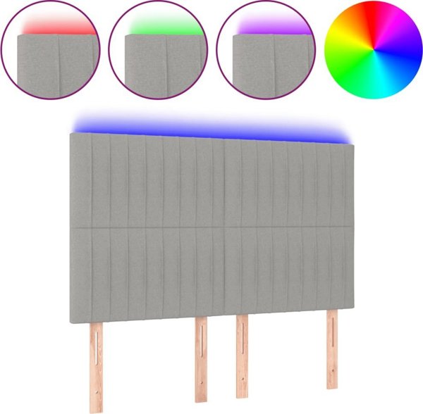 vidaXL Κεφαλάρι κρεβατιού με LED, ανοιχτό γκρι, 144x5x118/128 εκ., ύφασμα