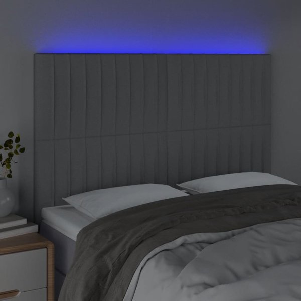 vidaXL Κεφαλάρι κρεβατιού με LED, ανοιχτό γκρι, 144x5x118/128 εκ., ύφασμα