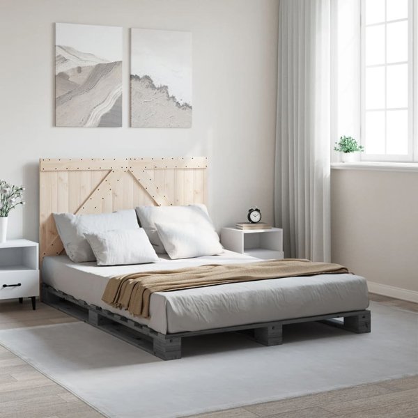 vidaXL Κορμός κρεβατιού με κεφαλάρι, γκρι, 140x200 cm, μασίφ πεύκο