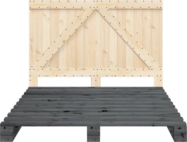 vidaXL Κορμός κρεβατιού με κεφαλάρι, γκρι, 140x200 cm, μασίφ πεύκο