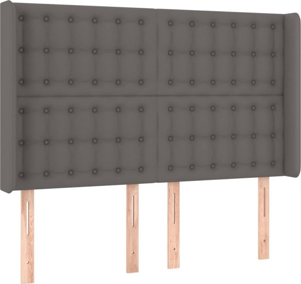 vidaXL Κρεβάτι κοντινεντάλ με στρώμα και LED, γκρι οικολογικό δέρμα 140x200 cm
